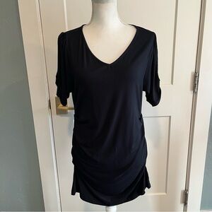 Soft Surroundings Black Ruched Short Sleeve Jersey Knit Tunic Large
